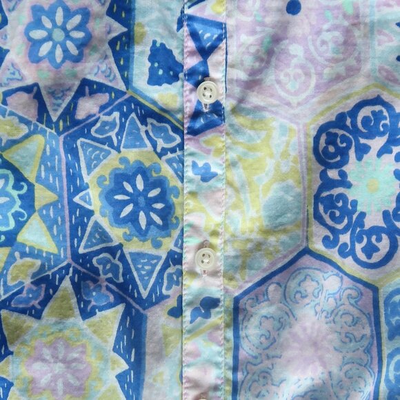 Talbots Blue Print Cotton Peasant Boho Blouse Top Floral Top Plus Size 2X Summer - Picture 5 of 9